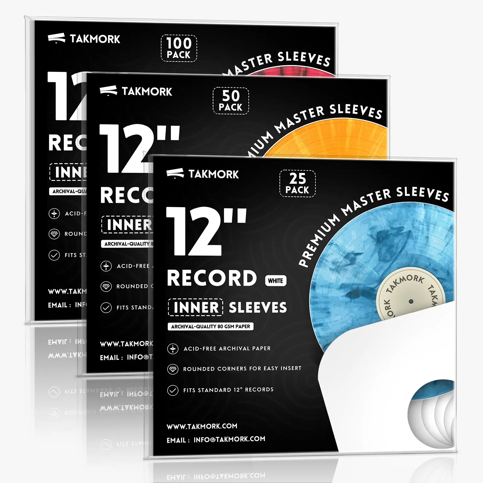 TAKMORK 12" Vinyl Record Inner Paper Sleeves - Acid-Free Heavyweight Quality Safe Sleeves, Anti-Static, Lightweight, Fits Standard 12" LPs, Keeps Dust/Dirt Out, Reduces Scratches, Vinyl Records