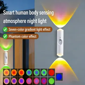 3/4-Pack USB Rechargeable LED Night Light, RGB Gradient Lighting, Motion Sensor, Auto-On/Off, Dimmable Wall Lamp with Magnetic Base & Cat-Eye Design, Wall Lights Decor for Home, Bedroom, Hallway, Rgb Lighting
