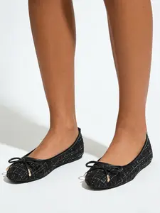 Women's Plaid Fabric Bow Decor Ballet Flats, Slip On Flats, Soft Padding Inside, Casual Party Shoes, All Seasons, Elegant Style