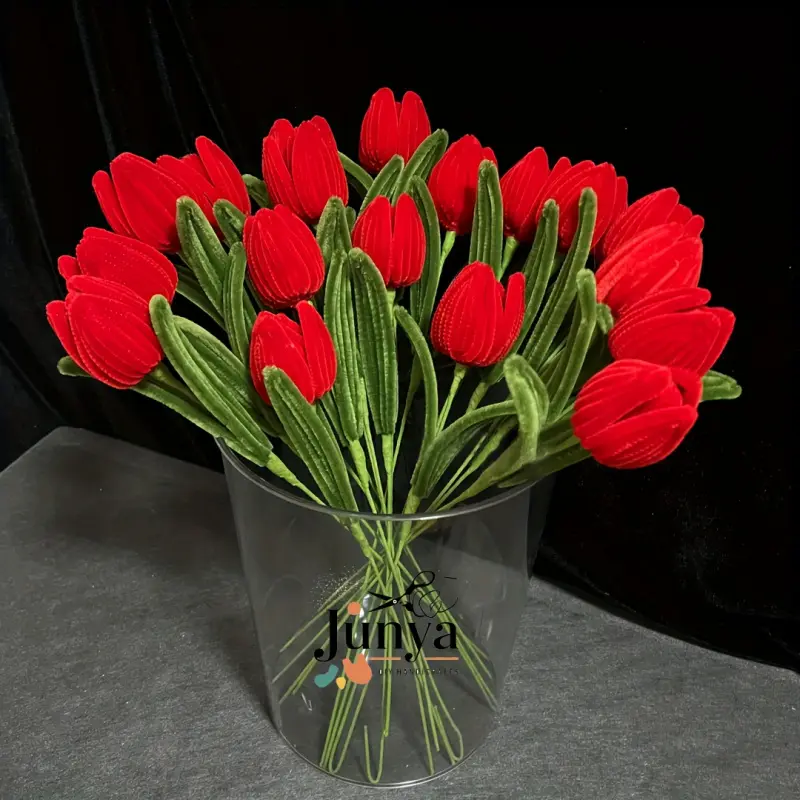 216-piece medium tulip pipe cleaner bouquet set, Artificial Flower Decoration, suitable for Mother's Day, graduation, home decoration, and holiday gifts, in taro purple, red, light pink, and dark pink (not finished product)