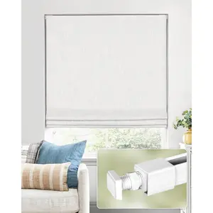 No Tools No Drill Cordless Roman Shades for Indoor Windows 100% Blackout, Fits Window Size 35" W × 64" H White