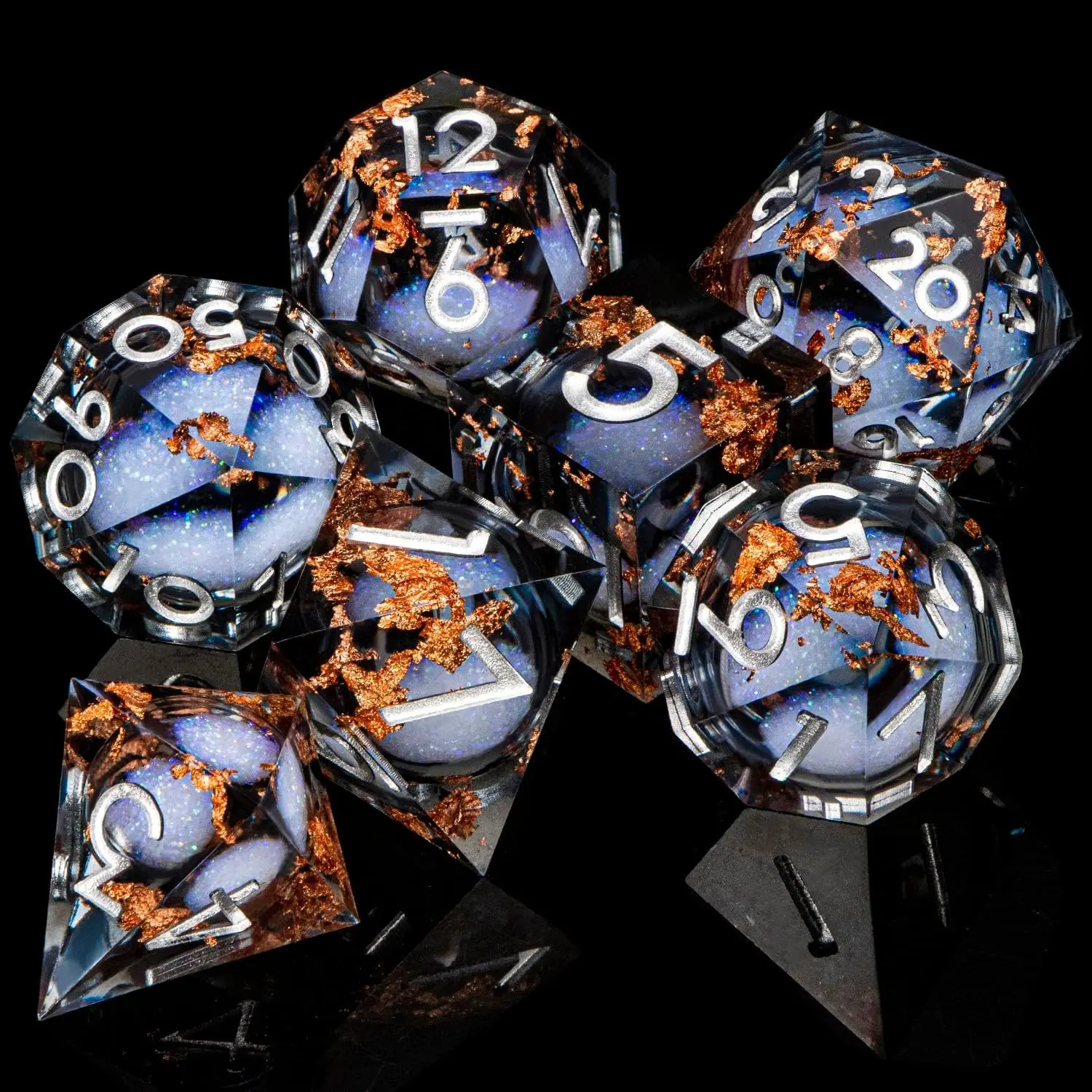 Liquid Core Dice Set, Copper Foil Dice, Resin Dice, Dungeon Dice Kit, Sharp Dragon & Dungeons Rpg Multi-Face Dice, Dnd Dice Collection