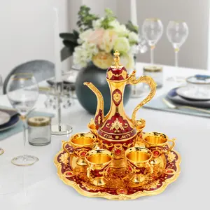 Turkish Tea Set, 6 pieces, high quality zinc alloy, elegant design, four colors to choose from, suitable for home, restaurant, tea house