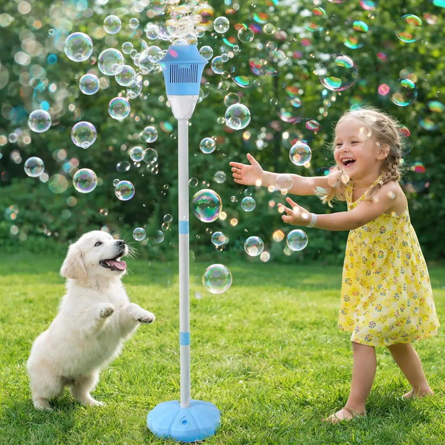 Automatic Bubble Machine for Kids,Standing Torch Bubble Maker with Light/Music for Toddlers, Height Adjustable Up 21 to 47 Inches,Pecfect for Birthday and Outdoor Party, baby blue baby showerGifts homeessentials