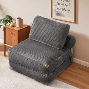 XIZZI 36" Foldable Boneless Chaise Lounge Sofa Bed, Corduroy Upholstered Sectional, Convertible Sleeper Chair with Pillow Foldable Mattress with Back Support, Portable Fold Out Chair Bed Comfy Floor Couch for Living Room Bedroom