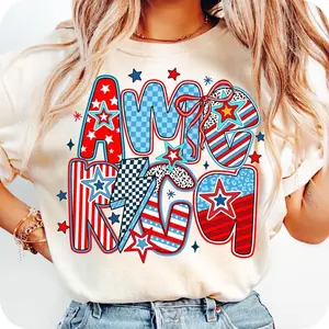 [Sale up to 50%] [Free Ship] Retro America Coquette T-Shirt, 4th of July Shirt, America Checkered , Memorial Day
