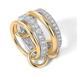 Women's stackable rings, exquisite 18K gold-plated cubic zirconia rings, multi-ring connecting rings, men and women's proposal rings