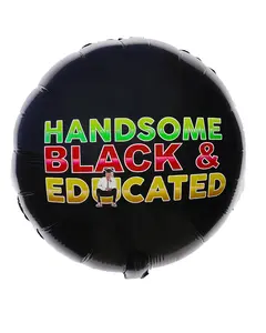Handsome Black & Educated Balloon - 18" Round Foil with Self-Securing Mechanism, Double-Sided, Suitable for Graduation Celebrations