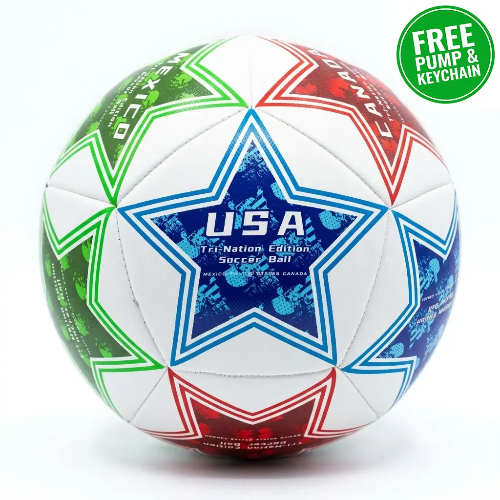 Tri-Nation Stars Ball USA, High-Durability Soccer Ball Size 5 - 2026 North American Tournament Commemorative Football - Tri-Nation Design, Professional Football Training Equipment for Youth & Adults, Ideal for Indoor & Outdoor Ball Sports,