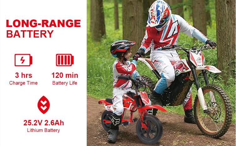 C6 Electric bike for Kids Ages 3-12, 200W Motor Up to 10 MPH, 7.5 Miles Long Range, Dual Disc Brakes & LCD Display, 25.2V 2600mAh Battery, 2-Hour Runtime, Sturdy Aluminum Steel Frame, Max Load 110 lbs, Unisex, Red/Blue