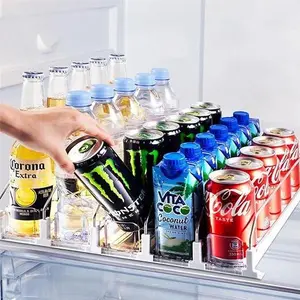 【2024 New Design】 Drink Organizer for Fridge-White Automatic Pusher Glide,12oz 16oz 20oz-Soda Dispenser for Fridge-Holds up to 25 Cans(3 Rows/ 5 Rows)