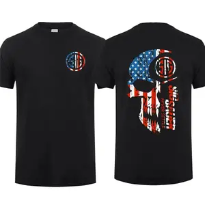 Sig Sauer American Flag Skull Graphic T-Shirt 2-Sided Patriotic Tactical Tee for Gun Lovers Unisex 100% Cotton Never Settle Casual Streetwear