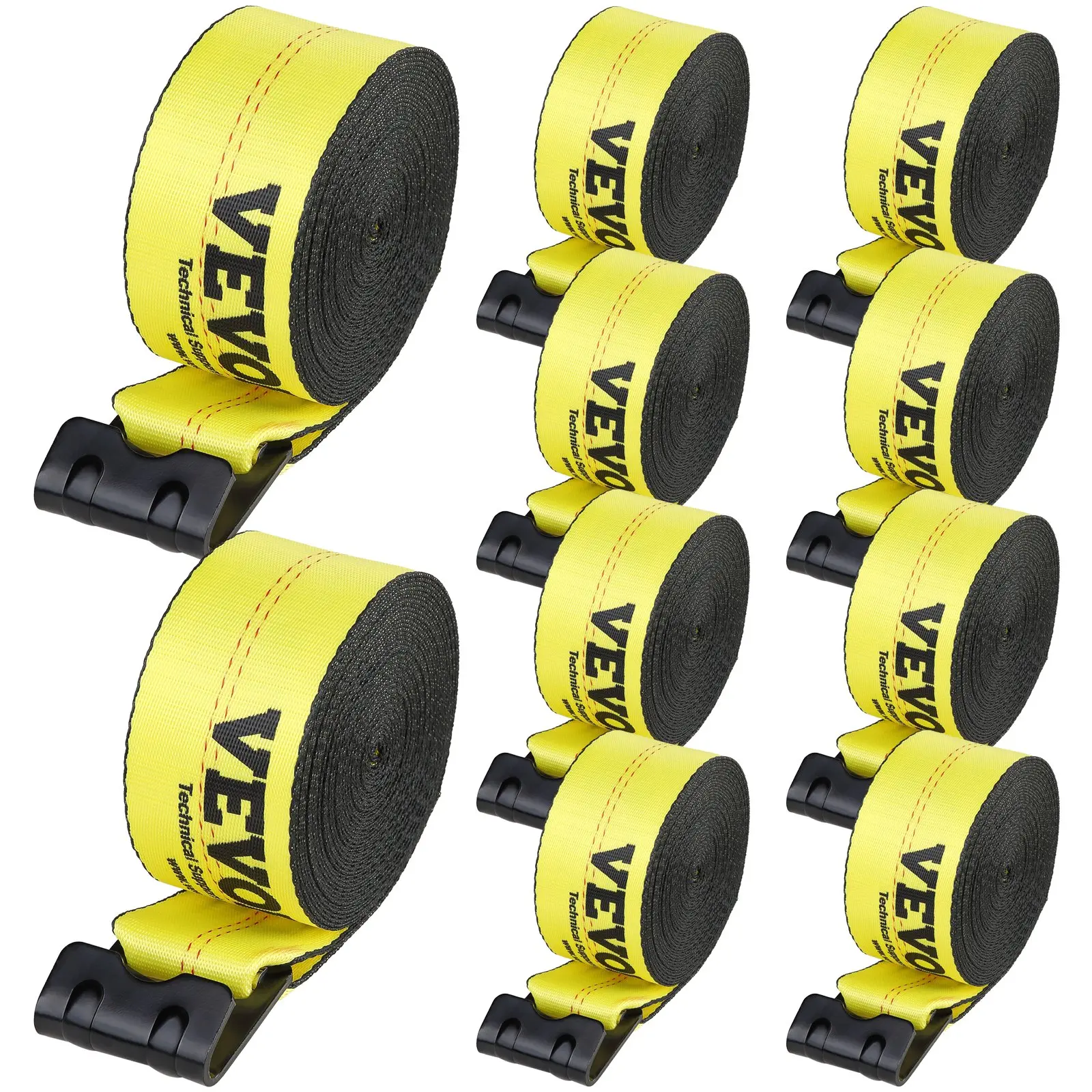 VEVOR Heavy Duty Winch Straps 10-Pack (Yellow), 4"x40" Polyester Simple Hook Tie Downs, 6000lb Load Cap, 18000lb Break Strength, Rain-Sun Resistant Flatbed Straps for Bed Rails Cargo Hauling, Quick Setup