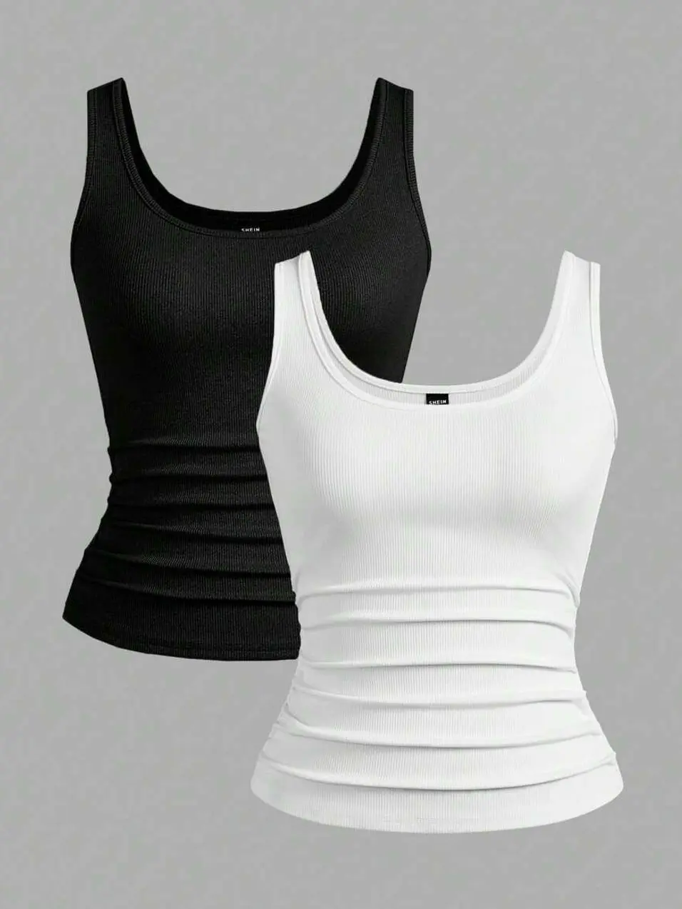 2-Piece Ribbed Tank Top Set, Sleeveless Deep V-Neck Camisole, Basic Summer Casual Undershirt For Women