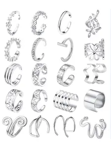 16Pcs Silver Goth Punk Rings Set for Men Women Frog Snake Butterfly Spider Eye Animal Ring Adjustable Cool Gothic Statement Stacking Rings Y2K Accessories Stackable Ring