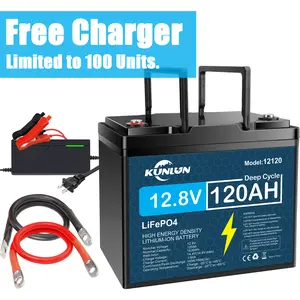 KUNLUN 12V 120Ah LiFePO4 Lithium Battery, 12.8V 1536Wh Built-in 100A Smart BMS Protection, 5000+ Deep Cycles, Rechargeable Off-Grid Systems, Solar, Camping, RVs, Trolling Motors, Fish Finder, UPS, Scooters, Golf Carts.etc