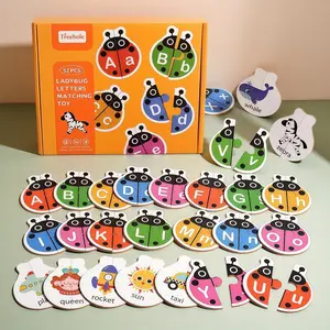 Montessori Wooden Dual-Sided Ladybug Letter Word Pairing Stem Education Set, Preschool Alphabet Tool, 52 Pieces, Early Learning Toy for Kids Ages 3-6