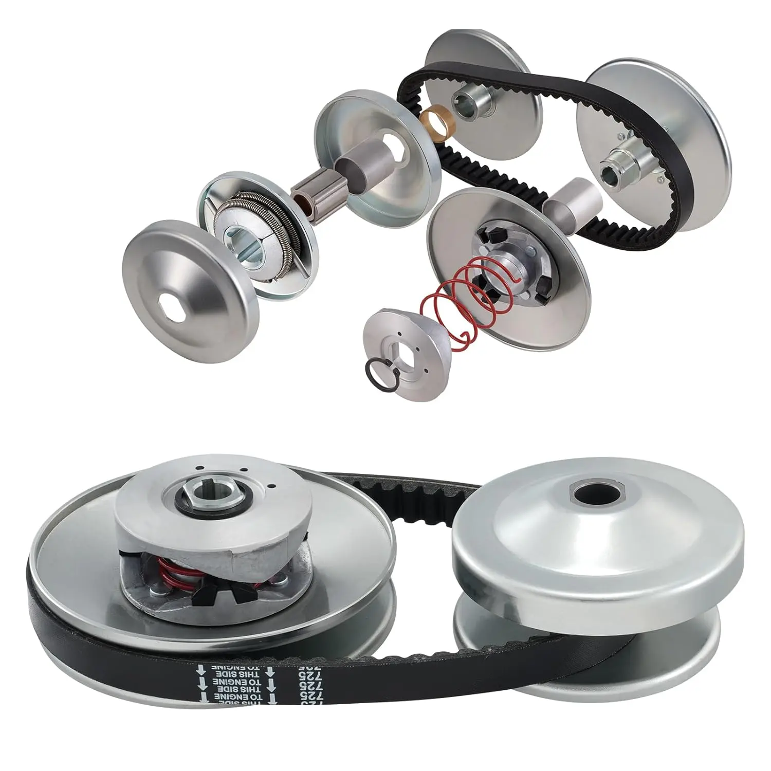 VEVOR Go-Kart Torque Converter Kit - 3/4" Drive Clutch, 30 Series Asymmetrical Rust-Coated Metal Driver Pulley, 7.3 lbs Rubber Belt, Connection Parts Included, 2-8 HP Small Engine Support, Replaces Comet 219552 Manco 5957 Yerf Dog Q43201W