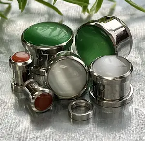PAIR of Stunning Cat Eye Steel Screw Fit Tunnels/Plugs - Gauges 2g (8mm) thru 5/8" (16mm) in White, Green and Red/Orange!
