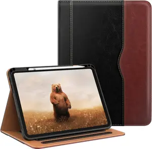Case for iPad A16 11th Generation 2025 / 10th Gen Case 2022, for 11 Inch / 10.9 Inch iPad Multi-Angle Viewing PU Leather Stand Cover with Pencil Holder & Pocket, Auto Sleep/Wake, Black Brown