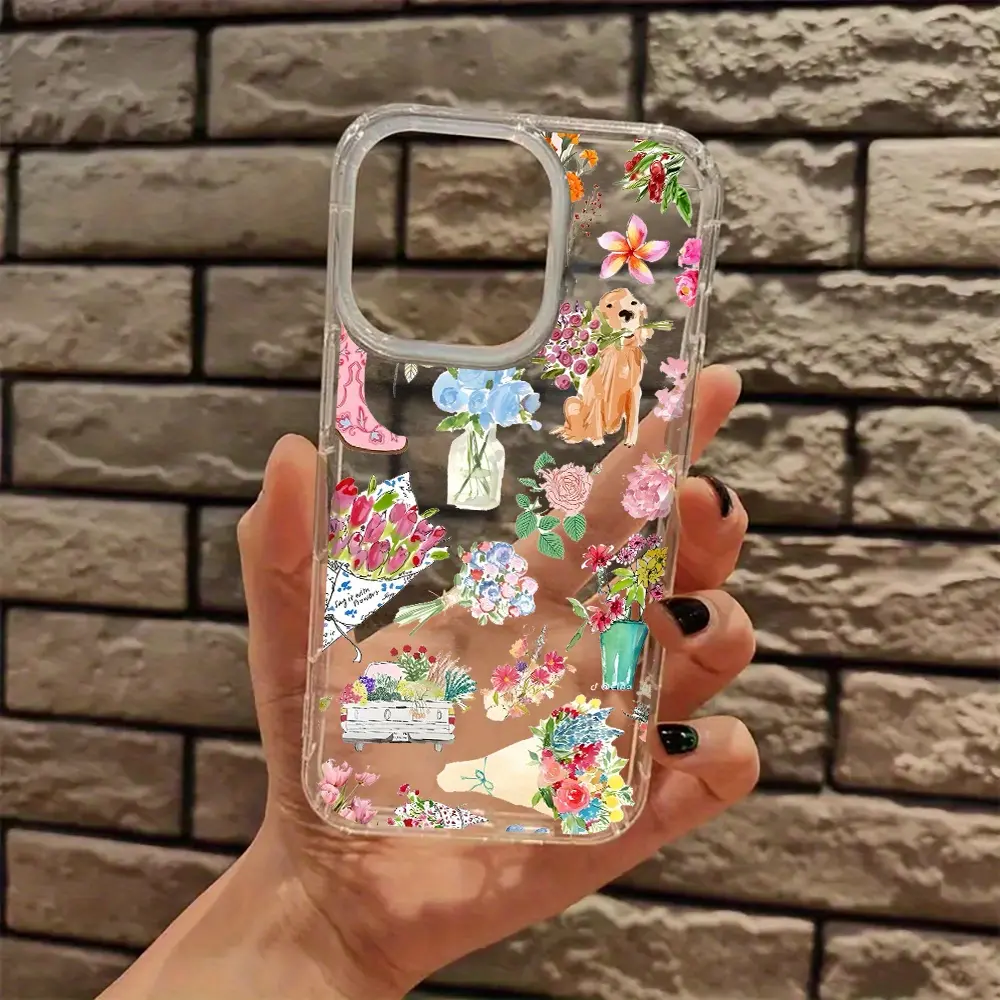 This pink floral dog-themed phone case features a shock-proof and non-slip TPU design with a large-aperture lens. It's compatible with iPhone 17, 16, 15, 14, 13, 12, 11, XS, X series, and makes a great gift for friends or family. Smartphone Cellphone