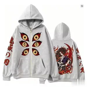 Oversized Demon Slayer Anime Hoodie Zip Up Jacket Men Women Casual Streetwear Sweatshirt Graphic Print Y2k Clothes Autumn Winter