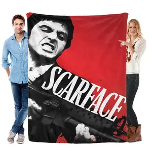 Scarface Themed Flannel Throw Blanket, Classic Crime Movie Iconic Design, Ultra Soft Blanket For Film Fans And Thanksgiving Birthday Christmas Gifting