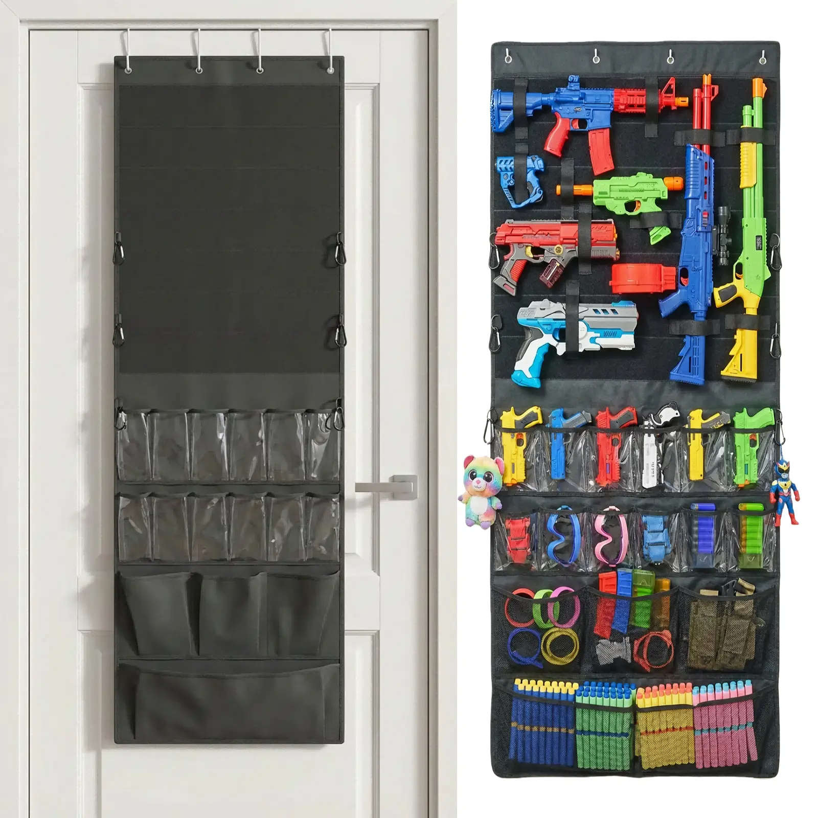 Door-mounted storage hanging bag; multi-layer large mesh bag; Velcro-fastened wall-mounted storage bag; bedroom door and wardrobe storage bag, made from thickened Oxford fabric with durable metal hooks – a space-saving storage essential