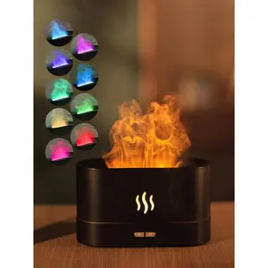 7-Color Flame Essential Oil Diffuser, 180mL Cool Mist Humidifier with Auto-Off, Ultra-Quiet USB Aromatherapy Diffuser for Bedroom, Home, Office - Portable Night Light (Black), Compact,summervibes