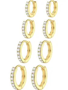 4 Pairs Small Gold Silver Hoop Earrings Set for Women - Hypoallergenic 14K Gold Plated Earring Stack Cartilage Earrings Dainty Huggie Hoops Earrings for Multiple Piercing Lightweight Stud Earrings