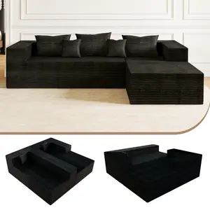 【2 Packages Shipping】Boneless Compression Sofa Bed - Modular Sofa, 105-inch Extra Large L-shaped Corner Sofa, No Assembly Required, Space-Saving, Memory Foam Seating, Suitable for Living Room and Bedroom, Black