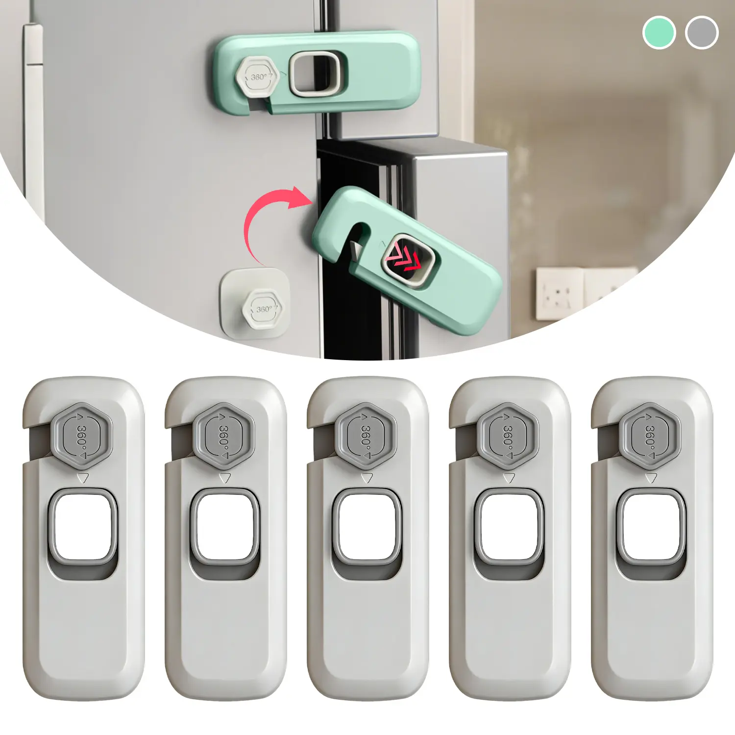 5 Pack Child Proof Refrigerator Lock, Fridge Locks for Kids with Sticky Adhesive Pads, Child Safety Locks for Doors, RV Refrigerator, Oven Lock Child Safety Baby Cabinet Locks, No Tools Need