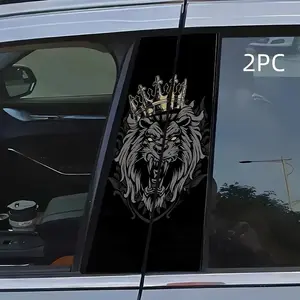 2pcs Lion King B Pillar Stickers Gold Crown Car Door Decals, Universal Custom Fit, Easy Apply and Remove, Waterproof Vinyl Material