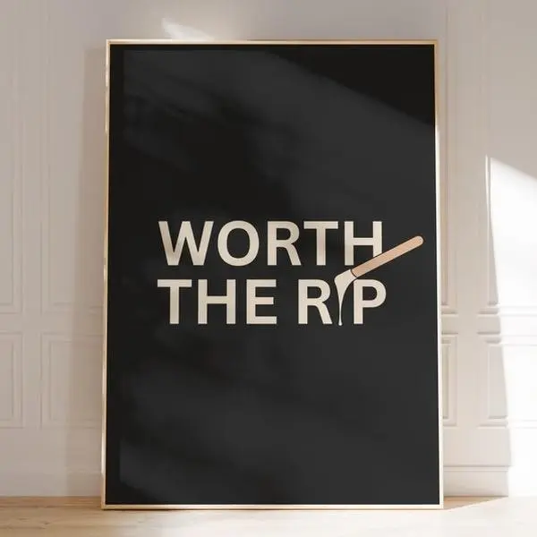 Waxing Artist Poster, Worth The Rip Dark Wall Art, Esthetician Beauty Salon Small Business Print, Minimalist Black and Cream Aesthetic Decor Poster ( PRODUCT DOES NOT INCLUDE FRAME )