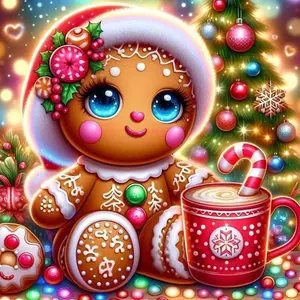 5D DIY Craft Full Drill Round Diamond Painting - Diamond Art Kit Gingerbread Man, Christmas Tree, Candy Cup. Mosaic, Canvas - DIY Home Decor, Wall Art, Perfect for Halloween and Christmas, Independence Day, Birthdays, and Anniversary Gifts, Handmade Gifts
