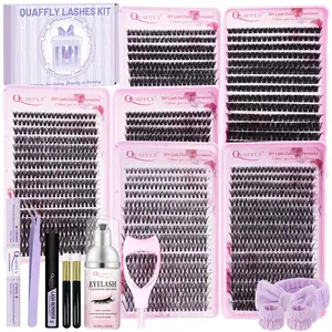 Lash Clusters Kit for Beginners 30D+40D+50D+60D+80+100D D Curl 8-18mm Eyelash Clusters Kit With Lash Bond&Seal Remover Cleansing Mousse Lash Tweezers brush*2 Headband Wristband Mascara Shield Lash Clusters Extension