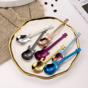 7-Piece Cute Stainless Steel Guitar Spoons Set, Colorful Cutlery for Coffee Milk Ice Cream Candy, Perfect Gift for Home Kitchen Restaurant, Tableware, Dinnerware, Kitchenware
