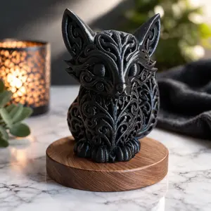 Intricate Black Fox Figurine - Mystic Desk Lamp & Fantasy Decor LED Lamp