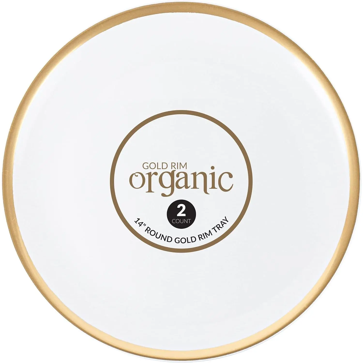 Disposable Gold Rim Plastic Serving Trays - 2-Pack 14x14in Round Serving Platters for Party Supplies