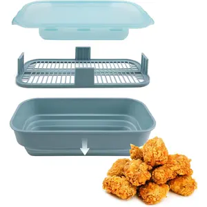 Collapsible Batter Bowl - Mess Free Breading Shaker Container - Great for Fried Fish, Fried Chicken, Onion Rings, Wings & More, Blue
