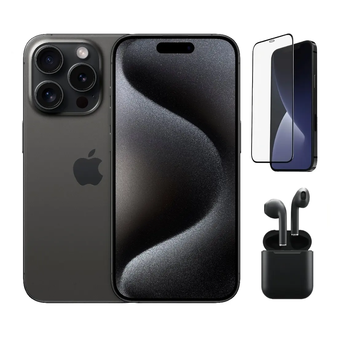 Refurbished Apple iPhone 15 Pro A2848 (Unlocked) Excellent Condition with Pre-Installed Tempered Glass and Bluetooth Earbuds & 1 Year Warranty