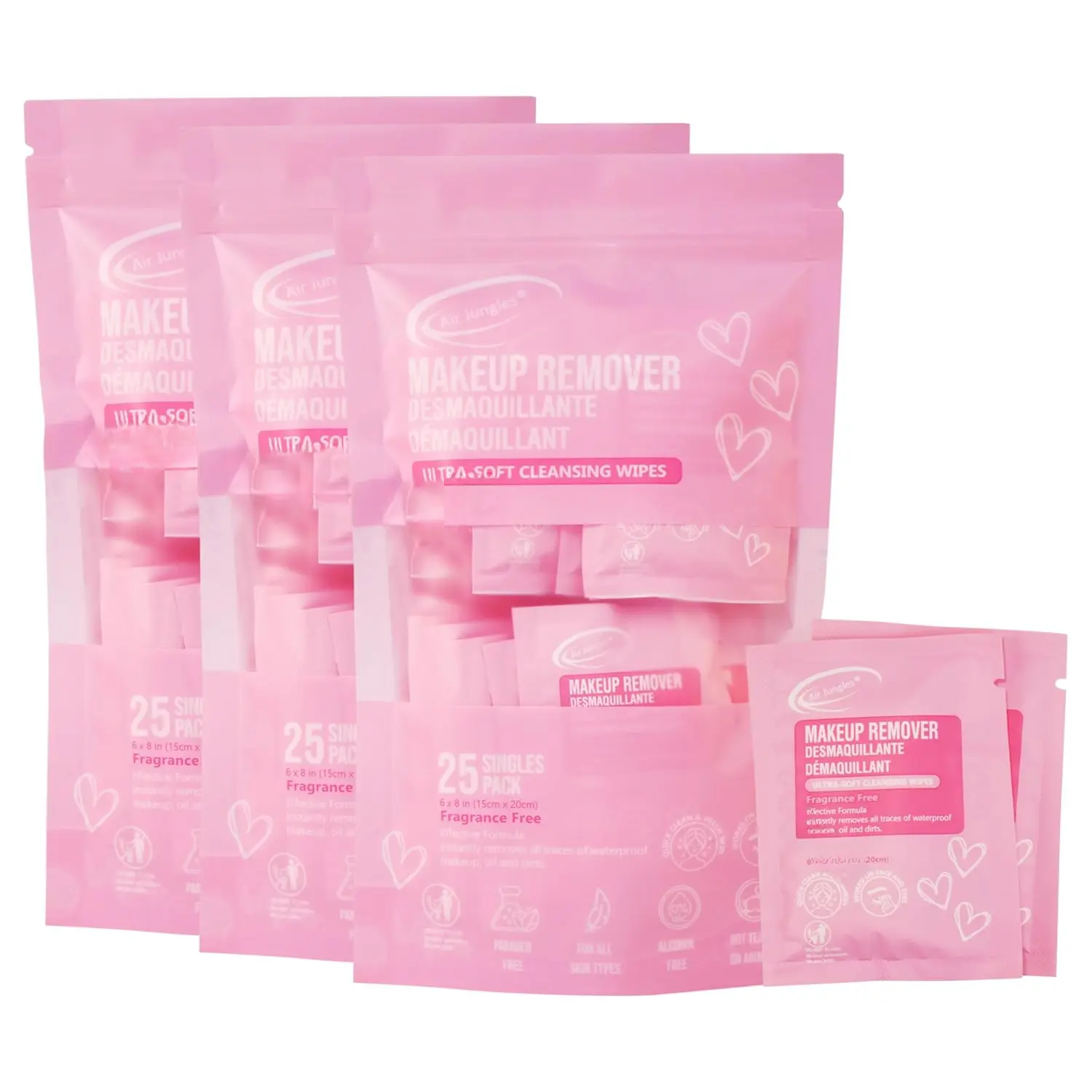 Makeup Remover Wipes Singles 25 Count (Pack of 3),  6" x 8", -Free, Removes Makeup and Oil, Ultra-Soft Cleansing Wipes,  Free