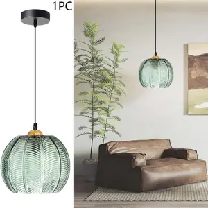 Nordic Glass Pendant Light, 90V~260V Hanging Lamp, E27 Base, Green Leaf Pattern Lighting For Living Room Dining Room Hotel Study Bedroom Indoor Decorative Fixture, Glass Material, Natural Aesthetic