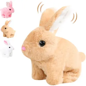 Easter Realistic Rabbit Toy, Hopping Bunny, Interactive Plush Rabbit with Sounds and Movements, Can Walk, Jump, Wiggle Ears and Twitch Nose, Suitable as Birthday Gift for Toddlers, Moveable Stuffed Animal