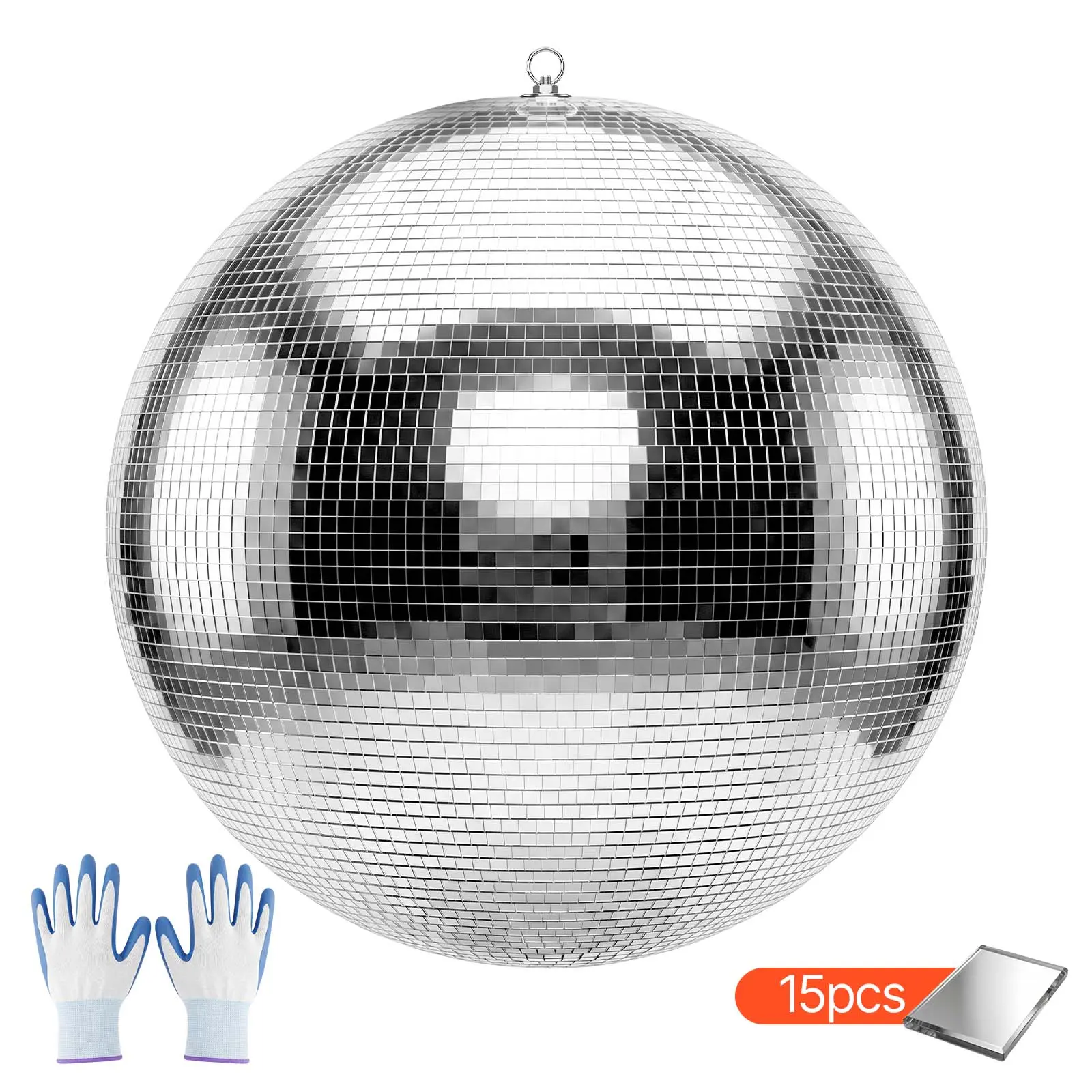 VEVOR 24-Inch Silver Round Sphere Mirror Disco Ball with Hanging Ring, 2 Mirror Tile Sizes, Light Reflection Feature, Festive Decor for Home Stage Wedding