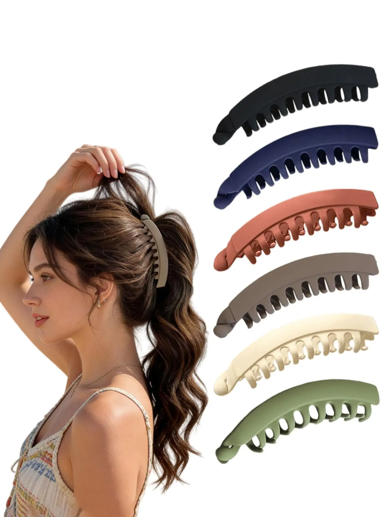 6pcs Women's Elegant Sandpaper Banana Clips, Large Tooth Hair Claw Clip, High Ponytail Hairstyle Accessory, Updo Hair Accessories, Hair Clips For Styling, Comfortable and Stylish