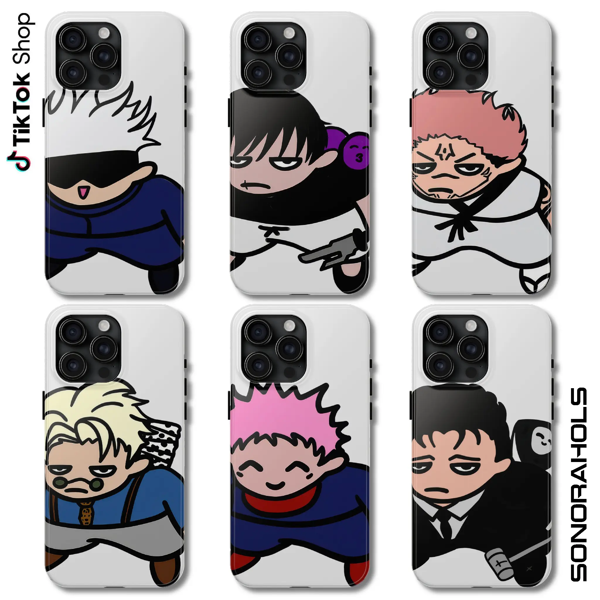 Chibi Jujutsu Kaisen Art Collection Phone Case, JJK Squared Phone Cover, Cute Anime Manga Ip17 Air Pro Max