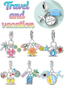 Travel & Vacation Triple Dangle Charm Set, Beach & Summer Beads, Fits Pandora Bracelet, Wanderlust Jewelry, Perfect Gift Idea