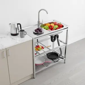 Freestanding Stainless Steel Sink for Washing Vegetables Dishes Outdoor Use