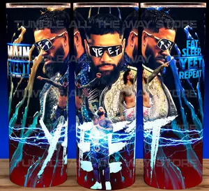 Jey Uso Yeet Main Event Wrestling Cup Mug Tumbler 20oz Stainless Steel Tumbler with Slide Closure Lid, Reusable Plastic Straw, Handmade Design - Drinkware